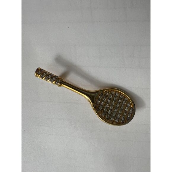 95-FPD VINTAGE PAVE CRYSTAL TENNIS RACKET PIN BROOCH WOMEN JEWELRY - Picture 1 of 3